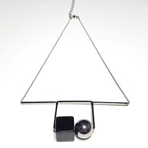 Minimalist geometric bar, cube, sphere necklace